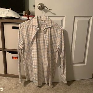 It is blue with white stripes and very comfortable